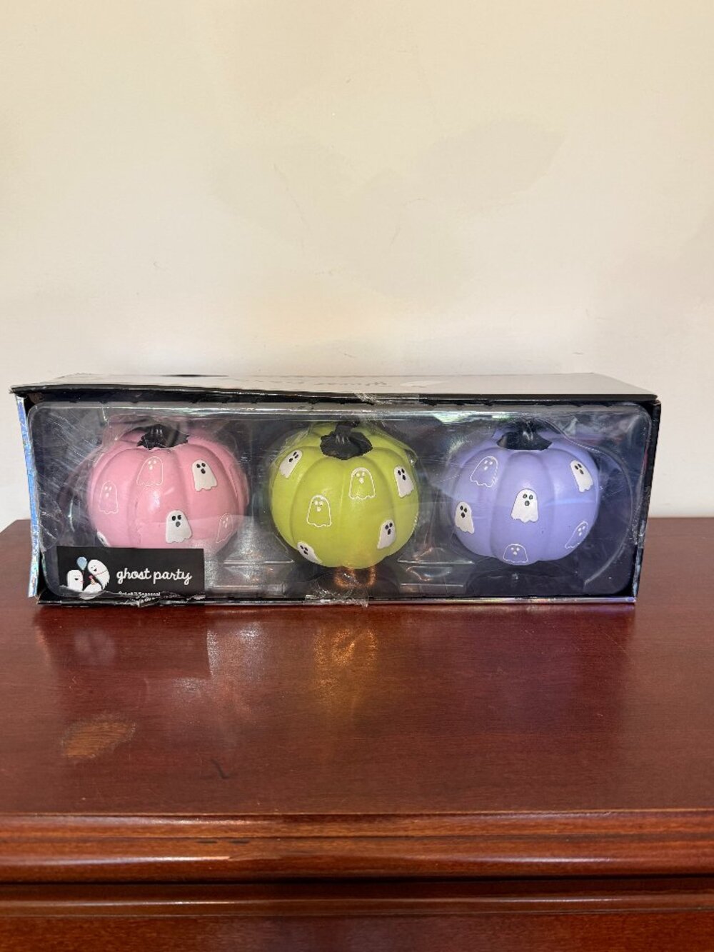 NEW Set of 3 Ceramic Halloween Ghost Pumpkins Figurines Decor